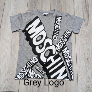 NWT Moschino T-Shirts Unisex Sizes 2T to 16Y GREY LOGO PRINT